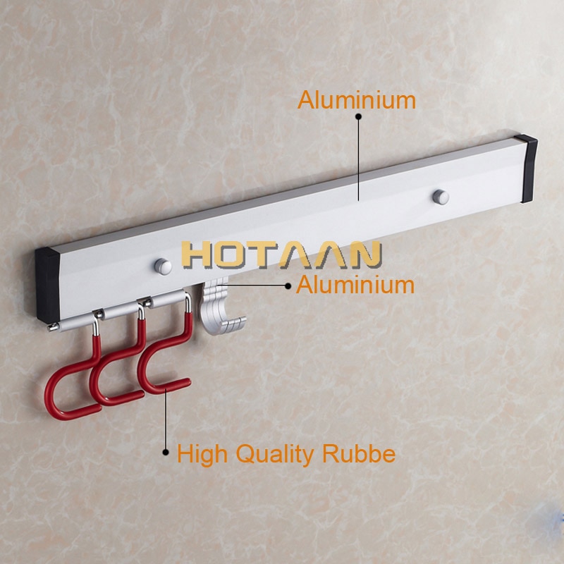 Multi-function Aluminum Mop Rack Wall Mounted Cleaning Tools Broom Hanger W/ Hooks YT-9421
