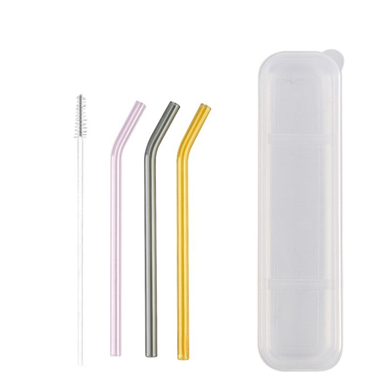 4Pcs/Set Glass Straw Eco-friendly Straws Reusable Glass Drinking Straight Bend for Smoothies Cocktails Straws: A2