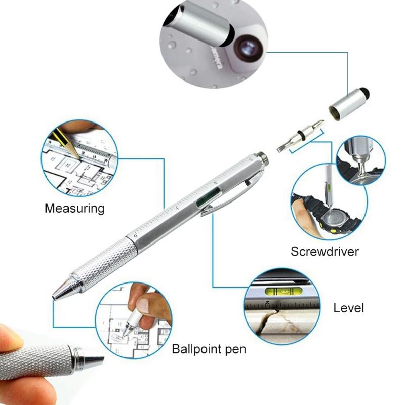 Bolígrafo destornillador de pluma todo en uno, regla nivel de burbuja con herramienta de escala superior, bolígrafo multifunción, papelería para escuela y oficina