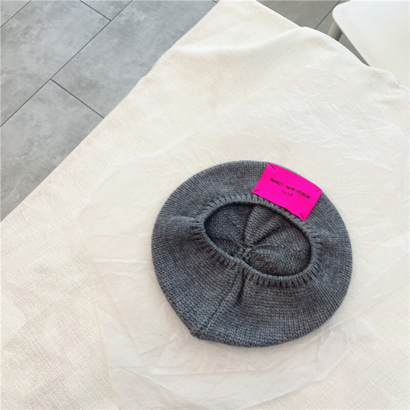 Sombrero de lana para niños, gorros de lana para bebés con patrones de letras, gorro estilo boina, cálido, para otoño e invierno, de 2 a 8 años,: Gris