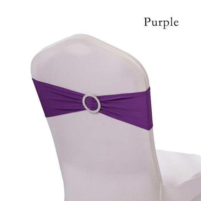 DEAREST 25PCS Spandex Chair Bands Spandex Chair Sash Stretch Lycra chair bands with buckle Wedding Decoration free Ship: purple