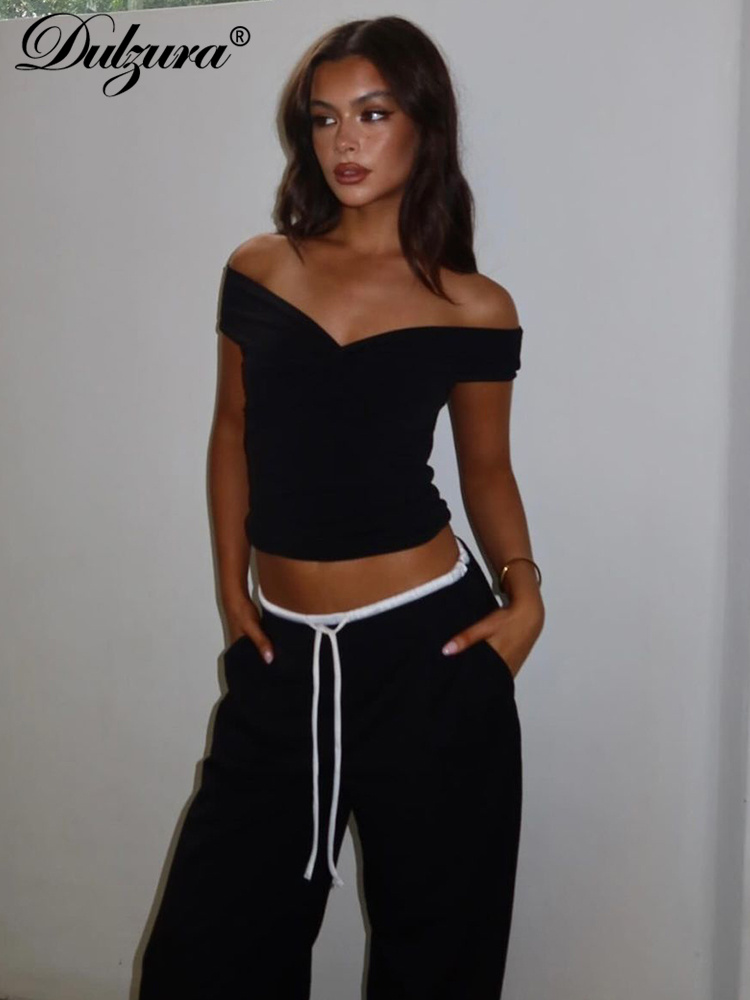 Dulzura sexet top med skrå halsudskæring, off-shoulder, ensfarvet, ruched, crop tops, dametøj, sommer, afslappet, streetwear, fest, klub  y2k