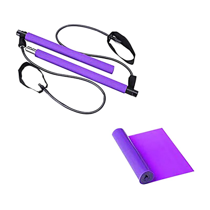 Pilates bar kit med modstandsbånd fod loop yoga pilates træningsstok til træning i hjemmet gym pilates: Lilla