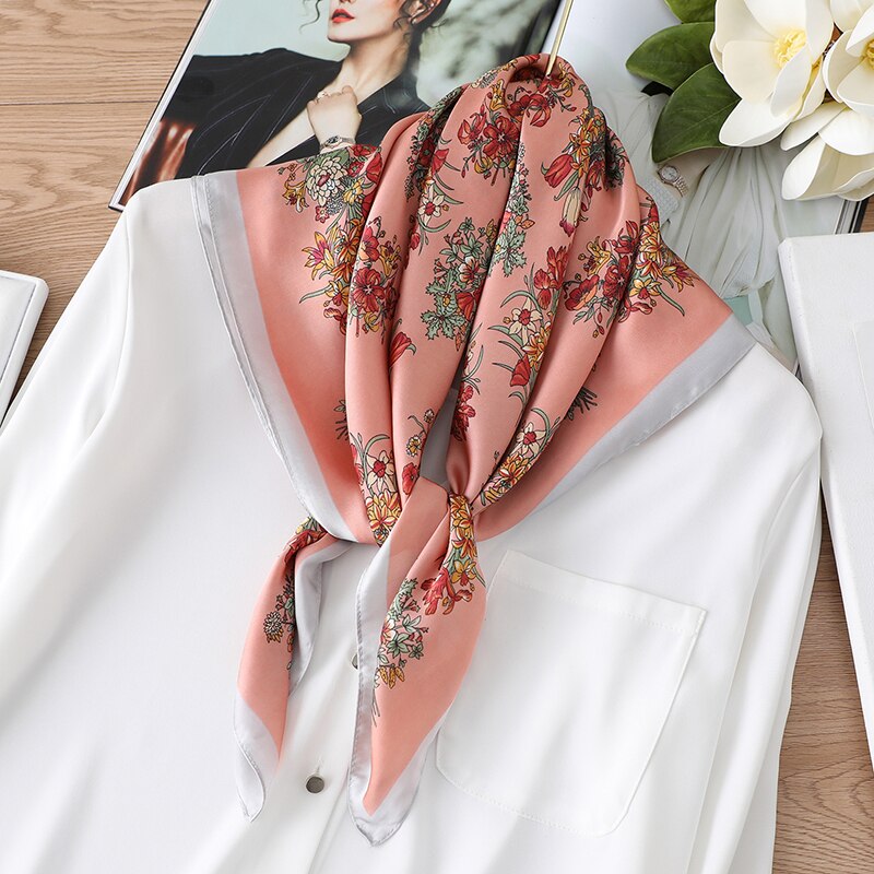 Sommer silketørklæde dame hår firkantede tørklæder kvinder bandana luksus mærke print hovedtørklæde sjal wraps
