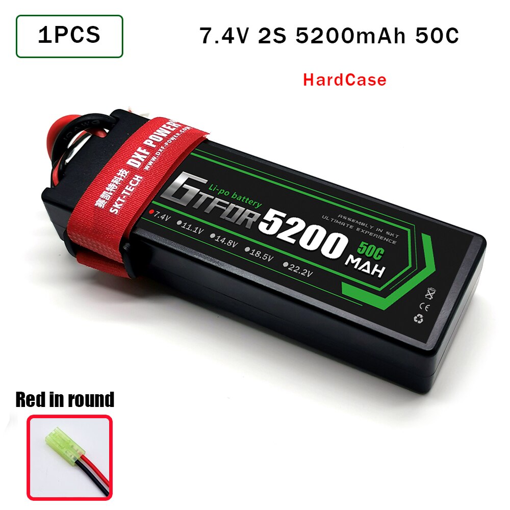 GTFDR 5200mAh Lipo Battery 7.4V 50C 2S LiPo RC Battery Deans XT60 EC5 for RC Evader BX Car Truck Truggy Buggy Helicopt: 1PCS5200HARDRED