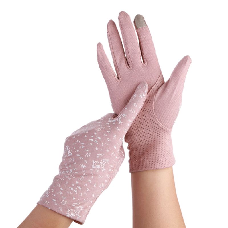 Verão feminino floral touchscreen luvas de malha antiderrapante protetor solar luvas de condução luvas de verão: DPK