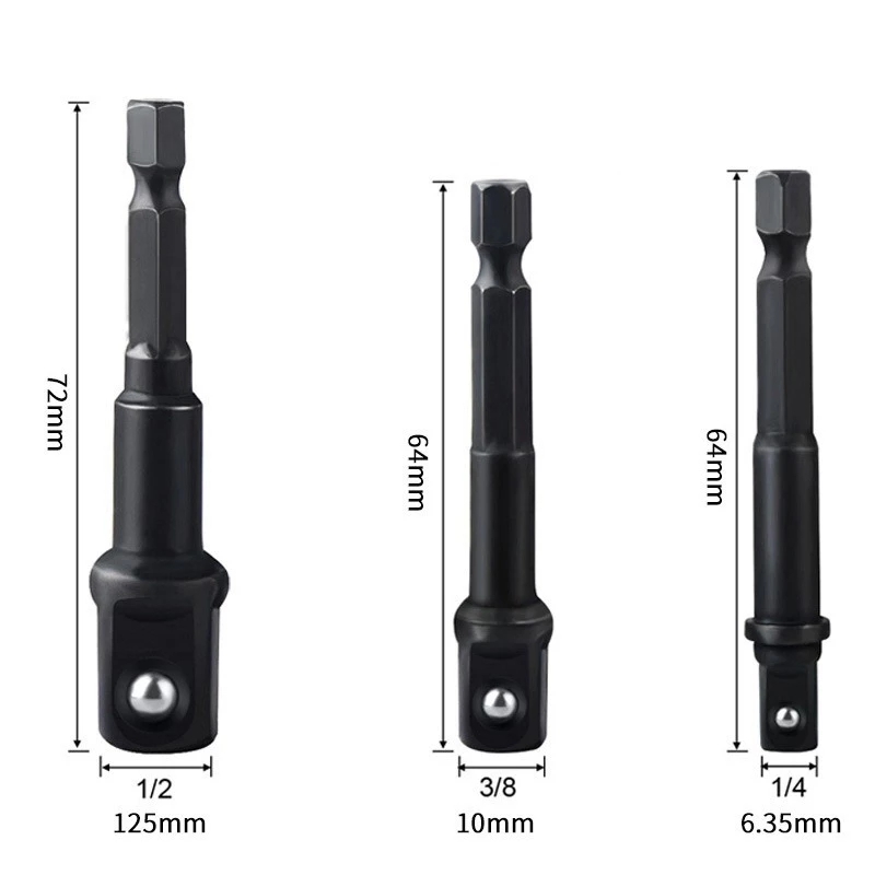 4pcs Impact Extension Socket Adapter Socket Set Extension 1/4 3/8 1/2Inch Hex Shank Drill Extension Nut Driver Sockets Hex Shank