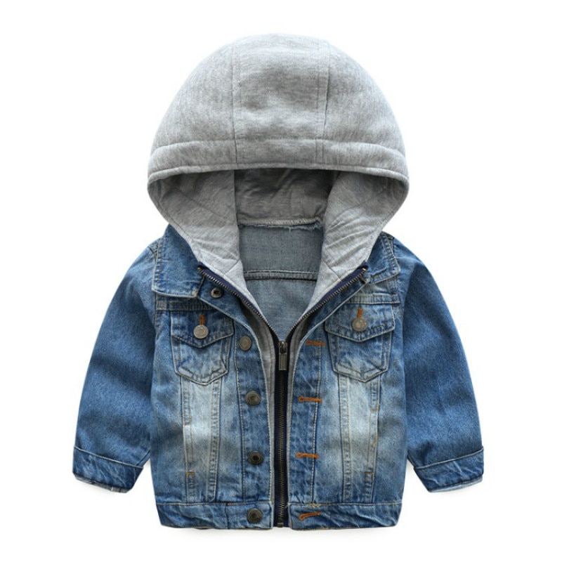 Baby Jeans Jacke Mit Kapuze Kind Kleidung Frühling Herbst Neue Kausale Kinder Patchwork Outwear Kleinkind Demi Mäntel Für Jungen 2-10Year