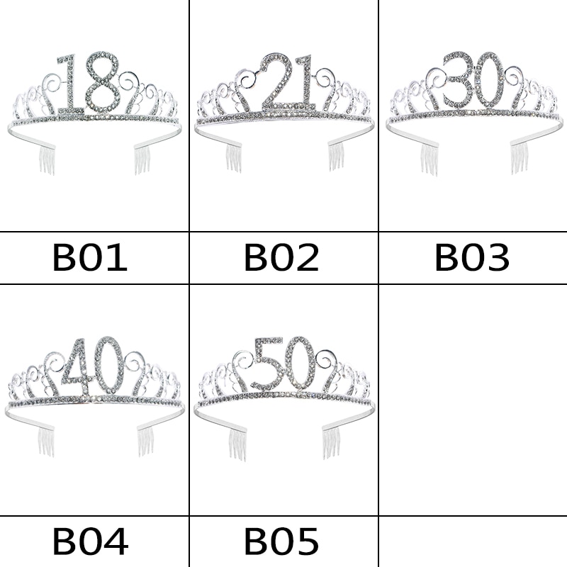 1pc kvinder fødselsdag krone sølv rhinestone tiara krone pandebånd til 18 21 30 40 50 år gamle fødselsdag dekoration hår tilbehør