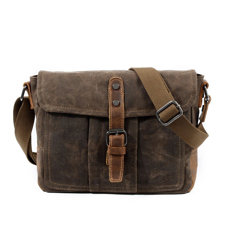 retro Messenger bag casual canvas waterproof shoulder bag men's simple shoulder bag cross section oil wax men's bag: coffee