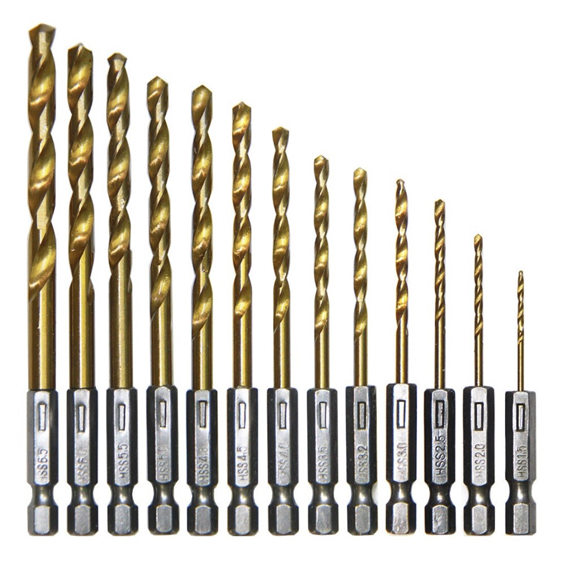 13pcs/lot 1/4 Hex Shank Drill Bit 1.5-6.5mm hexagonal handle titanium twist drill bit drill bit sets