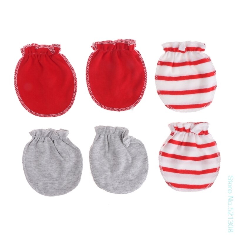 Care Baby 3Pairs Baby Anti Scratching Gloves born Protection Face Cotton Scratch Mittens Lovely soft: Red