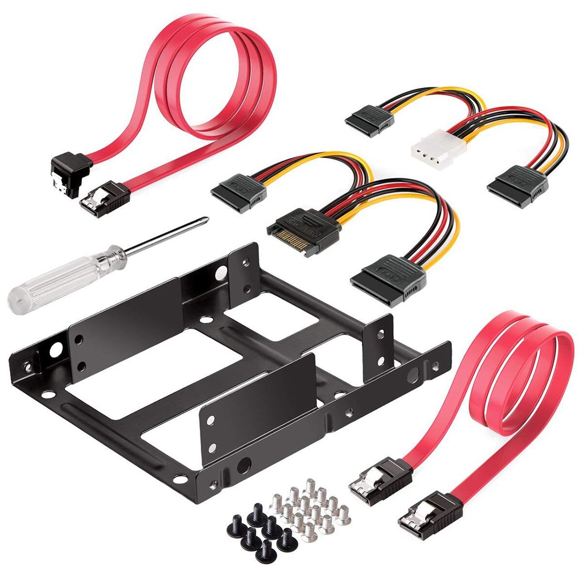 2X 2.5 inch SSD to 3.5 inch Internal Hard Disk Drive Mounting Kit Bracket (SATA Data Cables and Power Cables Included): Default Title