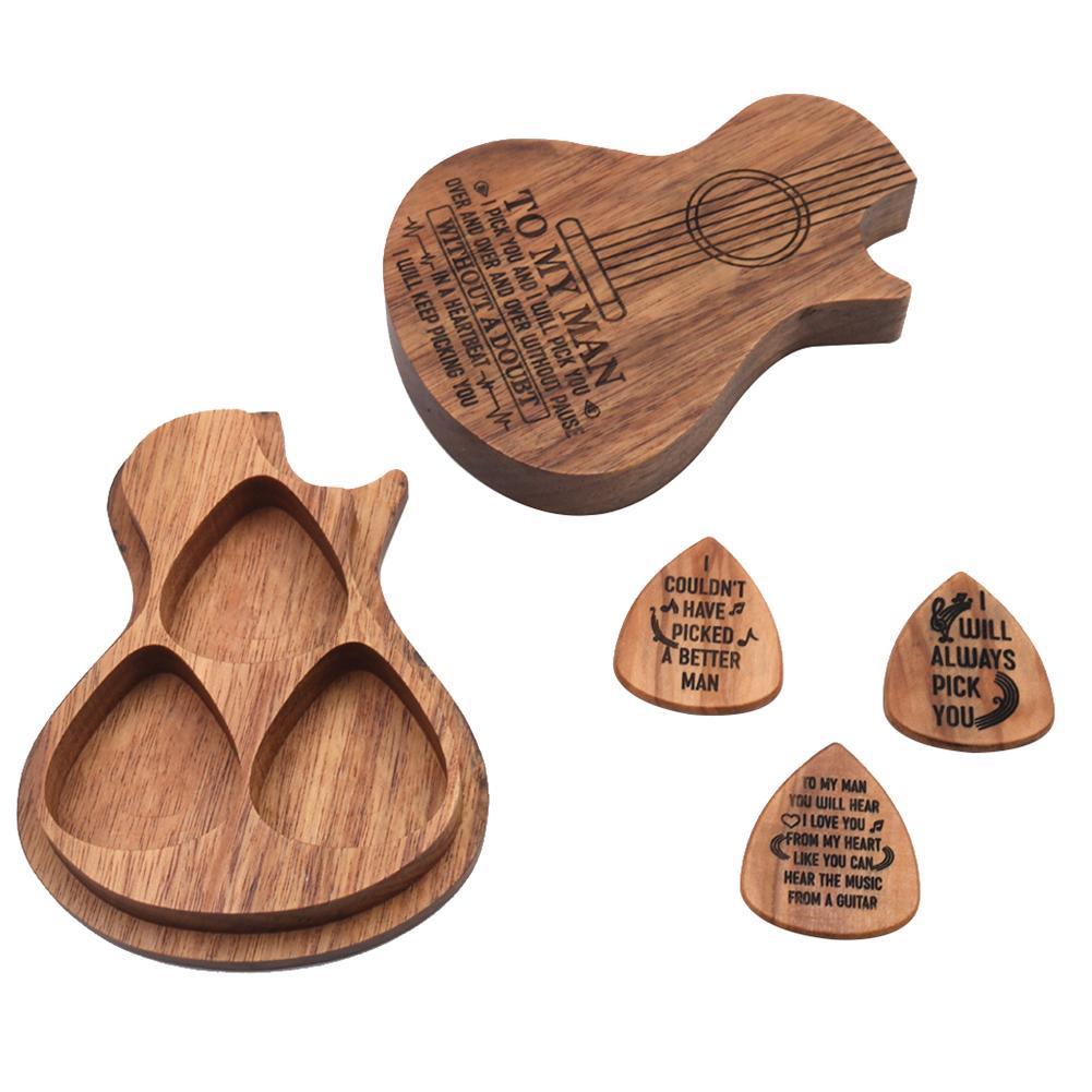 3Pcs Wood Guitar Picks Acoustic Electric Musical Instrument Accessory with Box