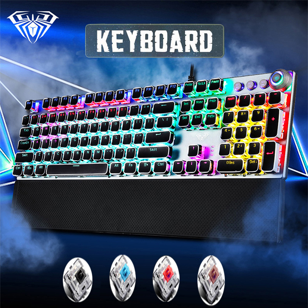 listing104-Key macro definition gaming keyboard desktop multimedia rotary button mechanical gaming keyboard+stickers