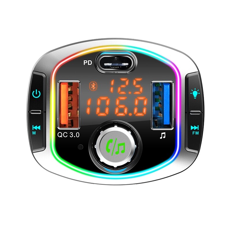 Adaptateur Bluetooth Voiture 5.3 Avec Charge Rapide 54W - 4 Ports, Transmetteur FM, Commandes Vocales, éclairage LED - 13