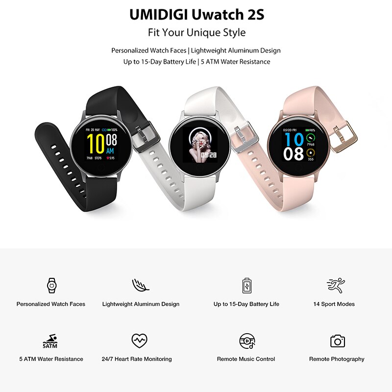 UMIDIGI Uwatch 2S Android IOS Sport Clever Uhr Männer 5ATM Wasserdichte 1.3 "Uhr Herz Bewertung Schlaf Überwachung Frauen smartwatch