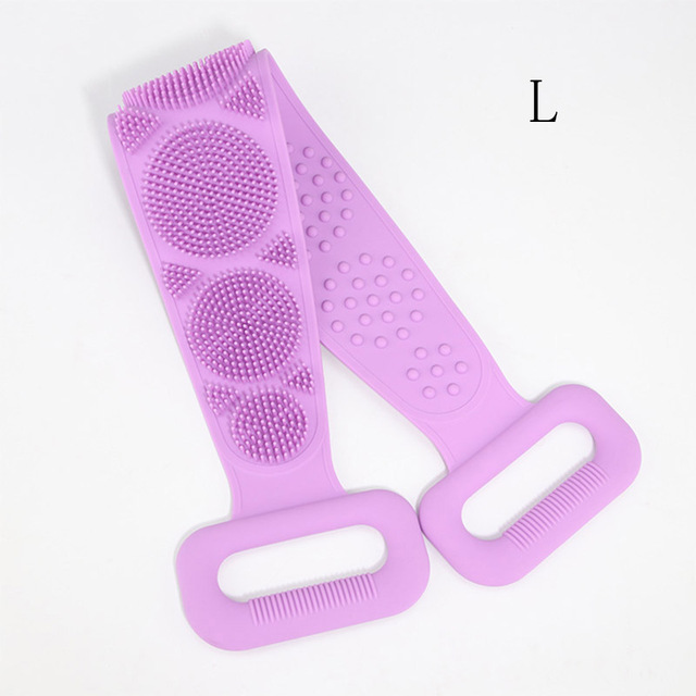 Silicone Gel Scrub Bath Brush Strip Massage Back Rubs Bathing Tape Long Back Rubbing Sided Silicone Scrub Body Skin Bathroom: purple-L