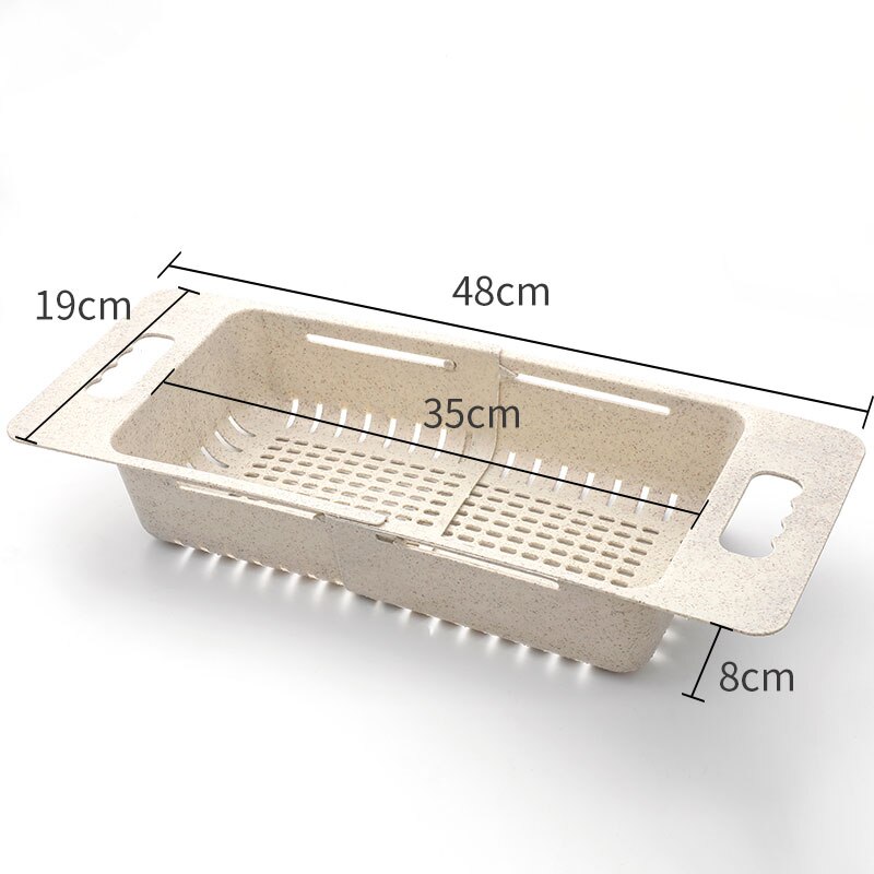 Kitchen Retractable Sink Drain Basket Plastic Dish Rack Sink Filter Water Basket Fruit Vegetable Basket Kitchen Sink Drain Case: beige