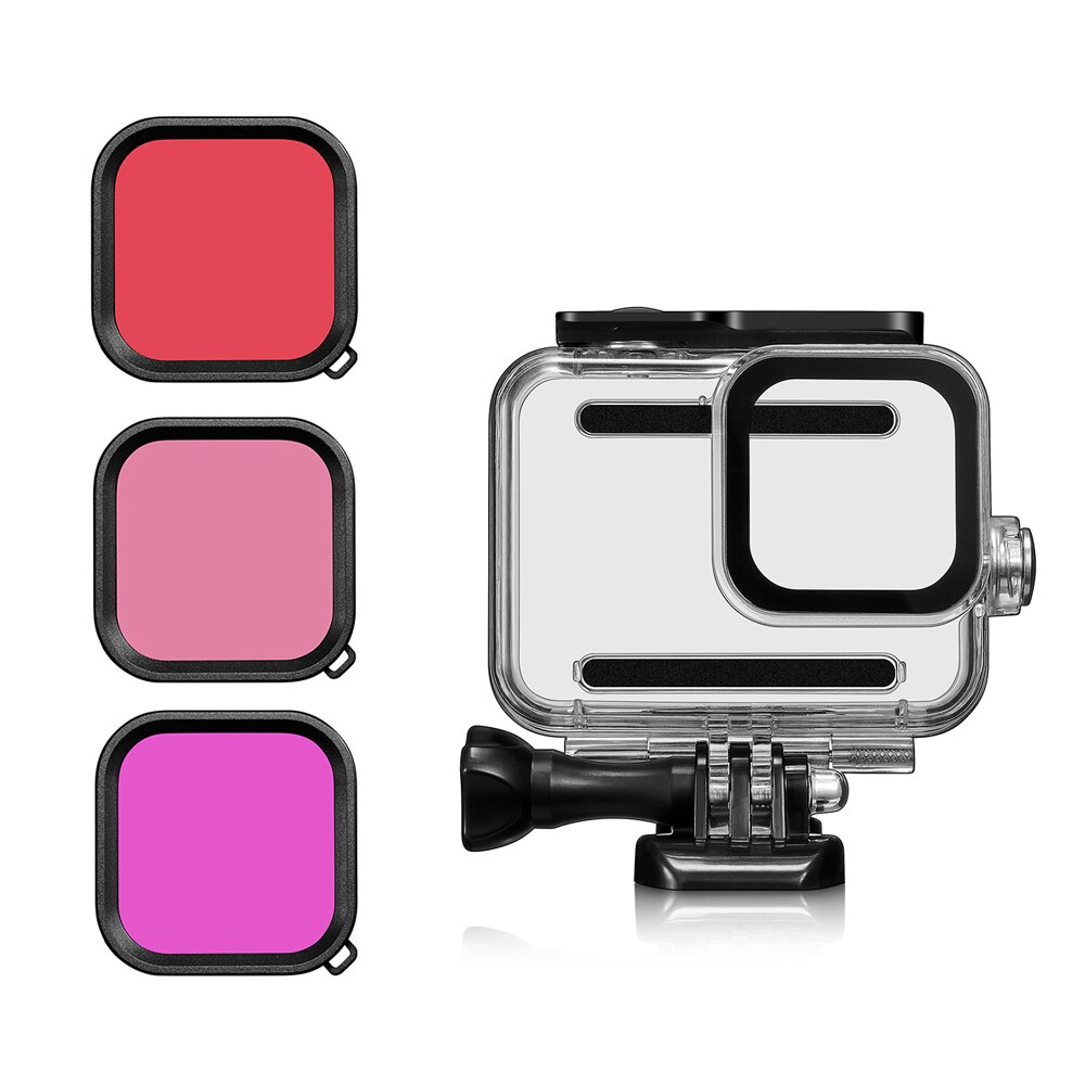 Carcasa impermeable para buceo subacuático, Kit de filtro de lentes de Color para GoPro Hero 8, accesorios para cámara go pro, 45M: Package 5