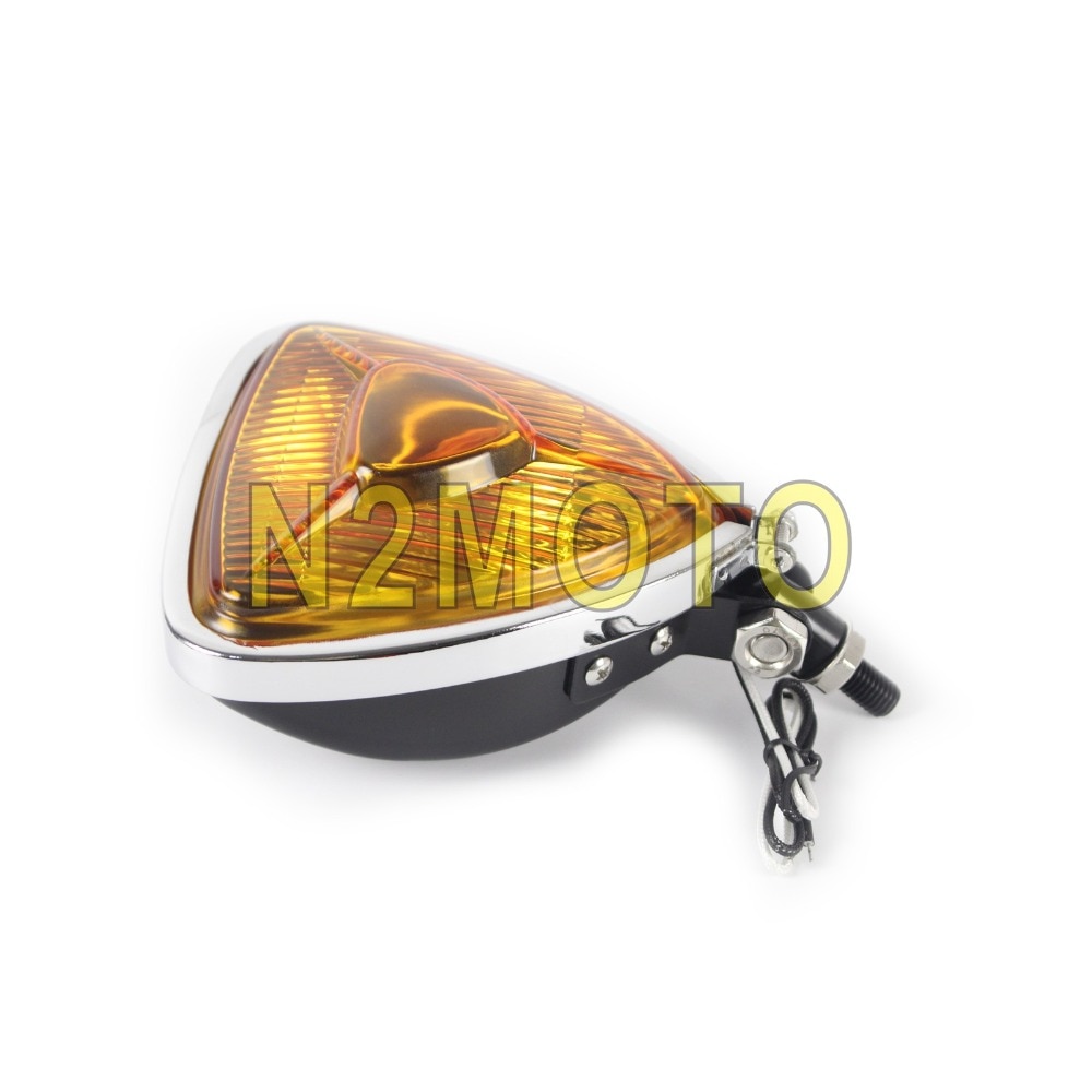 Triangle Headlight 12V Vintage Amber Lens For Chopper Bobber Cafe Racer Custom