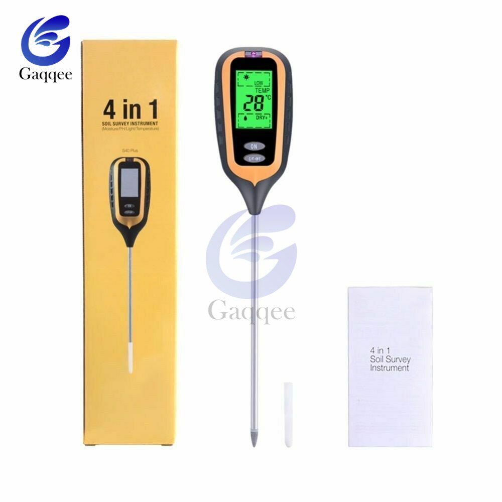 4 in 1 Digital PH Meter Soil Moisture Monitor Temperature Sunlight Intensity Measurement Analysis Acidity With Backlight