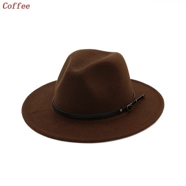Mænd / kvinder vintage bredkant hat hat kirke fest damer følte jazz cap cowboy fest hat: Kaffe