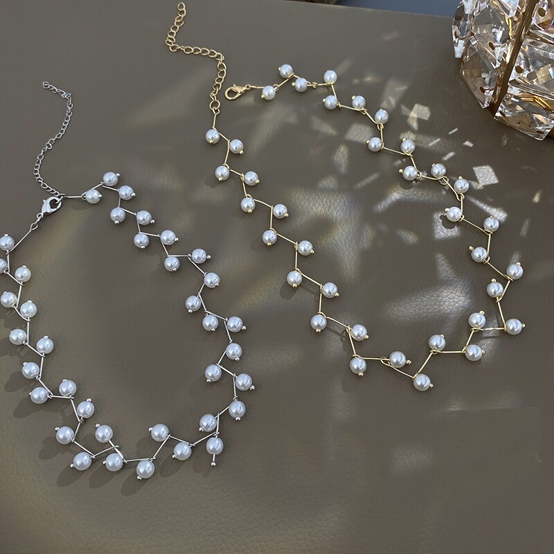 Creatieve Parel Tak Vorm Gold Choker Ketting Koreaanse Mode-sieraden Goth Meisje Ongebruikelijke Sleutelbeen Ketting Voor Vrouw