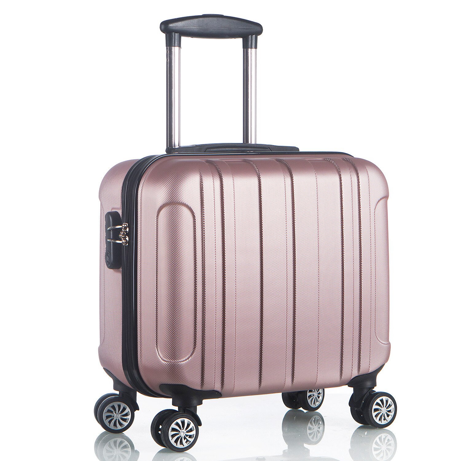 Business travel small suitcase 16 inch stewardess boarding case universal wheel 17 inch trolley case male and female code lock: Rose gold