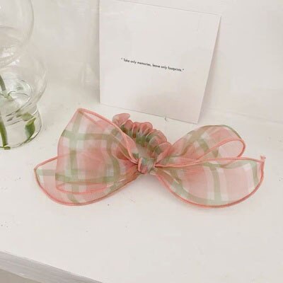 Summer Day MORI Series GIRL'S Plaid Gauze Bow Hair Band Organza Large Intestine Ring Hair Band Korean-style Hipster INS: Red and Green Plaid