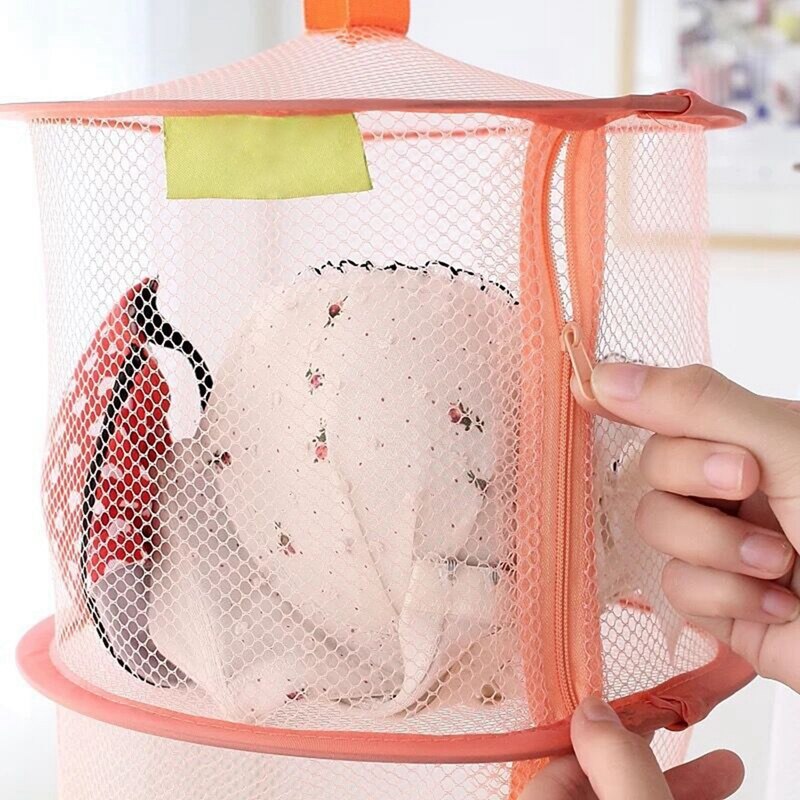 Cesta de ropa interior, cesta de tres capas con cremallera, cesta colgante para secado de moscas antimosquitos