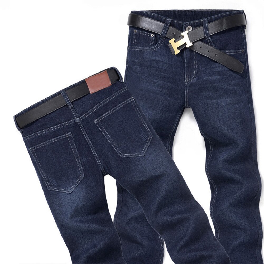 Pantalones vaqueros clásicos de corte medio, rectos, informales, para hombre, pantalones largos, pantalones cómodos