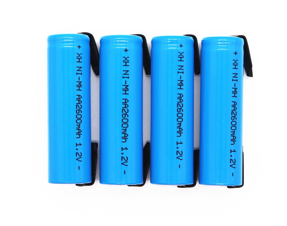 Original aa uppladdningsbart batteri 1.2v 2600 mah aa nimh batteri med lödstift för diy elektrisk rakhyvel tandborste leksaker