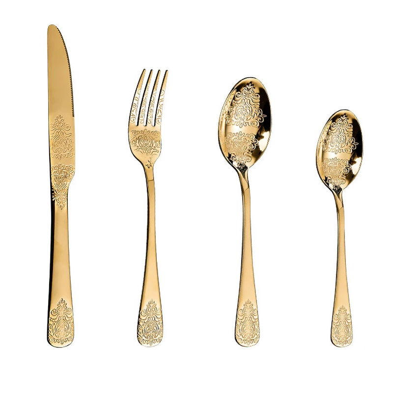 Golden Bestek Set, Europese Mes En Vork Lepel Reliëf Westerse Servies Retro Rvs Bestek Sets: Black