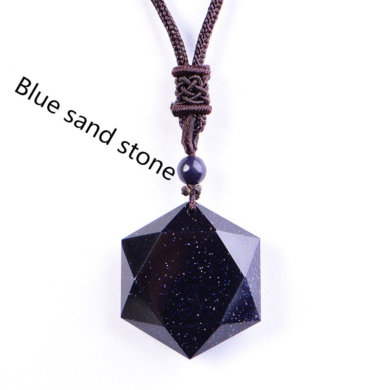 QIANXU Black Obsidian Six Awn Star Pendant Necklace Obsidian Star Jewelry Obsidian Jade Jewelry Fine Jewelry: Blue sand stone star