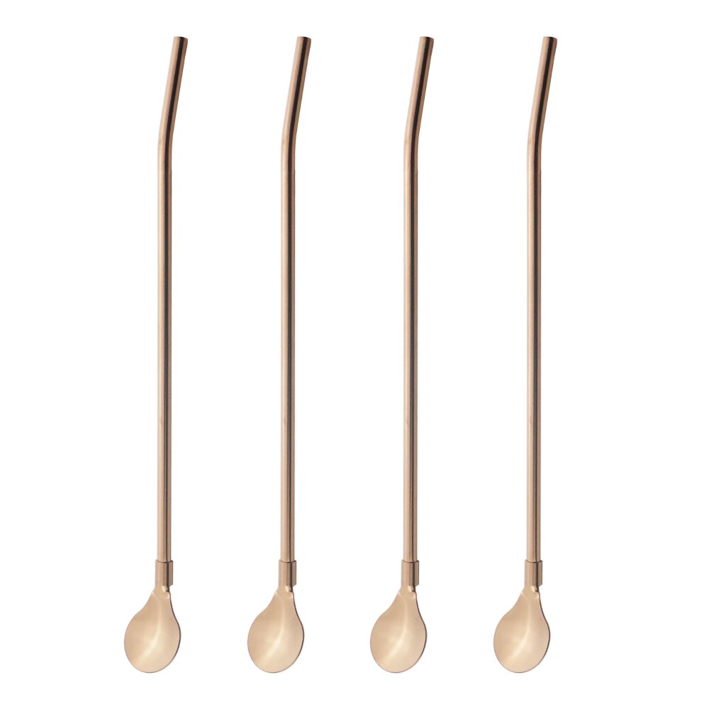 4 unids/set reutilizable paja larga cuchara Multicolor 18/10 pajas de acero inoxidable cuchara para té Bar de café agitación cuchara de beber: Rose