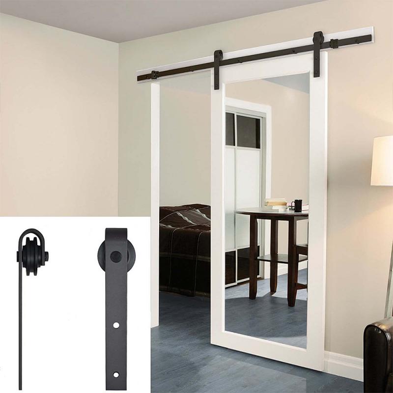 Schuur Deur Opknoping Rail Voor Europa Rustieke Zwart Sliding Track Kit Hardware Kast Houten Deur Home Hardware Gereedschap Naar europa