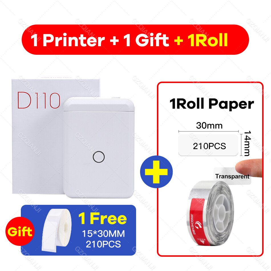 Niimbot  d110 etiketprinter mini klistermærke papirrulle transparenter trådløs bluetooth telefonprinter etiket prisskilt udskrivning etiket: Tilføje 1 gennemsigtig
