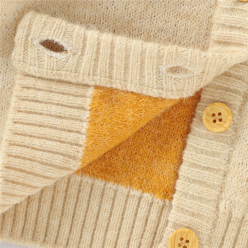 Dzieci wzór w cętki sweter płaszcz z długim rękawem O-szyja przycisk-w górę sweter dziergany dziewczynek topy na jesień zima