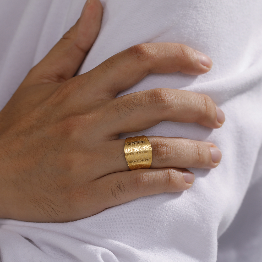 Dawapara Enochian Anillo de Ángel Mágico Solomon Kabbalah Amuleto de Protección Esagrama de Acero Inoxidable Triángulo Joyería Religiosa