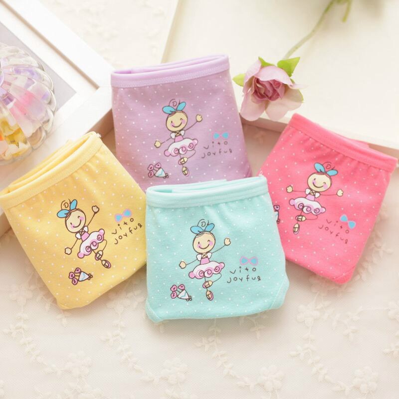 4 Pcs/lot Kids Cotton Briefs Girls Panties Cartoon Pattern Underpants Candy Colors Triangle Girls Underwear 2-10 Years