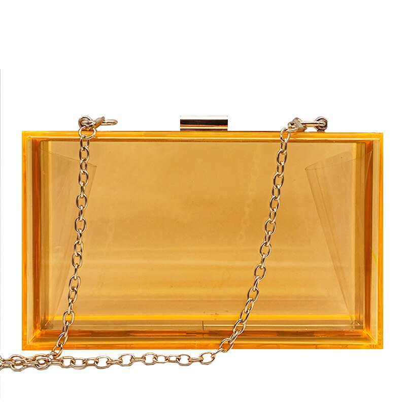 Transparent Acrylic Bags Clear Clutches Evening Bags Wedding Party Handbags Chain Women Shoulder Bags Purses 9 Colors: Transparent Orange