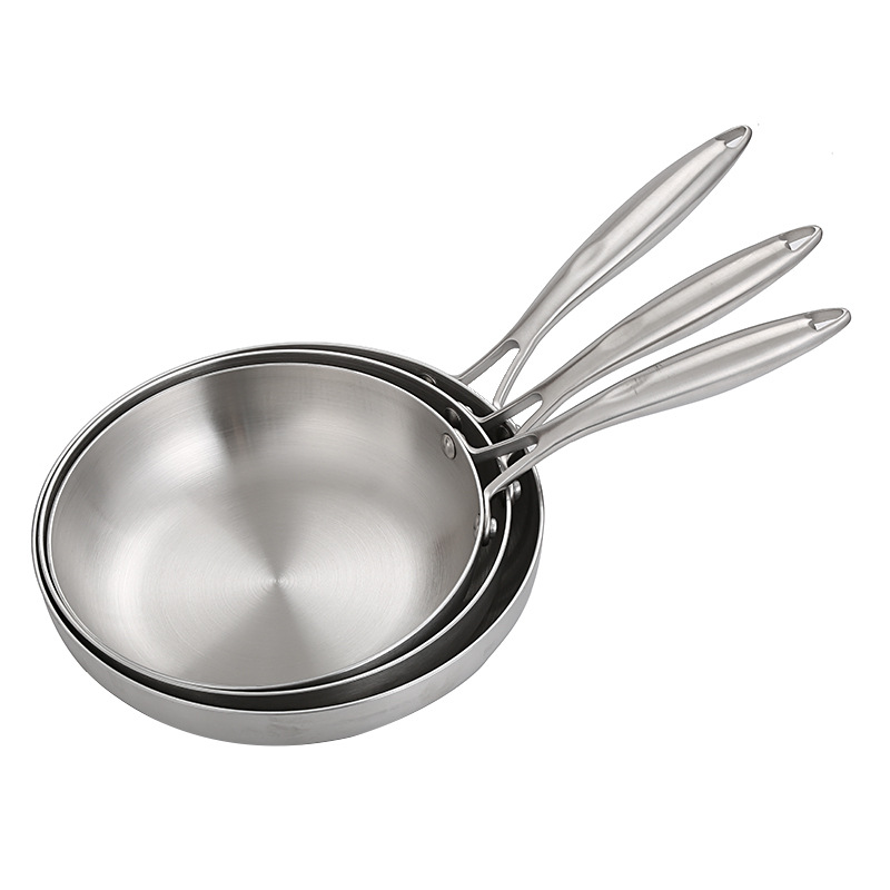 304 stekpannor i rostfritt stål, nonstick-panna stekt biffgryta obelagd köksredskap för gasspis och induktionshäll