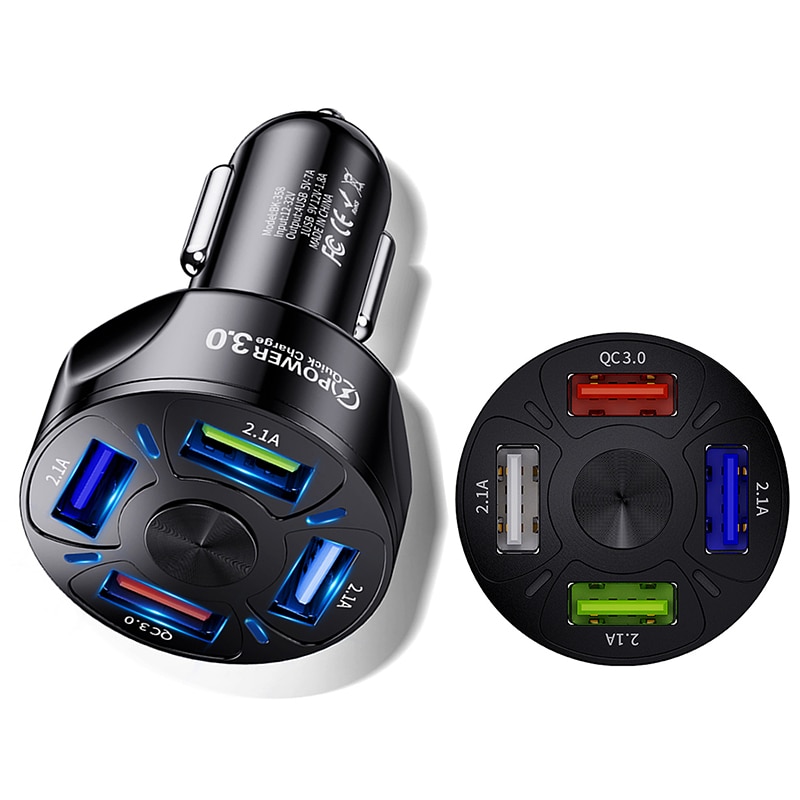 4 Usb Autolader Universele Snelle 7A QC3.0 Pd Charger Een-op-Veel Auto Sigarettenaansteker Adapter Mobiele telefoon Oplader Voor IPhone12