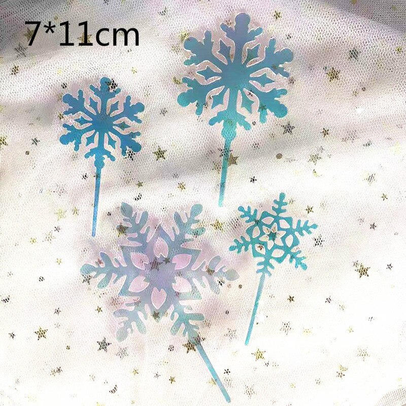 Christmas Winter Snowfake Castle Acrylic Cake Topper Snow Queen Princess Theme Happy Birthay Cake Decoration Party Supplies: colorful4pcs