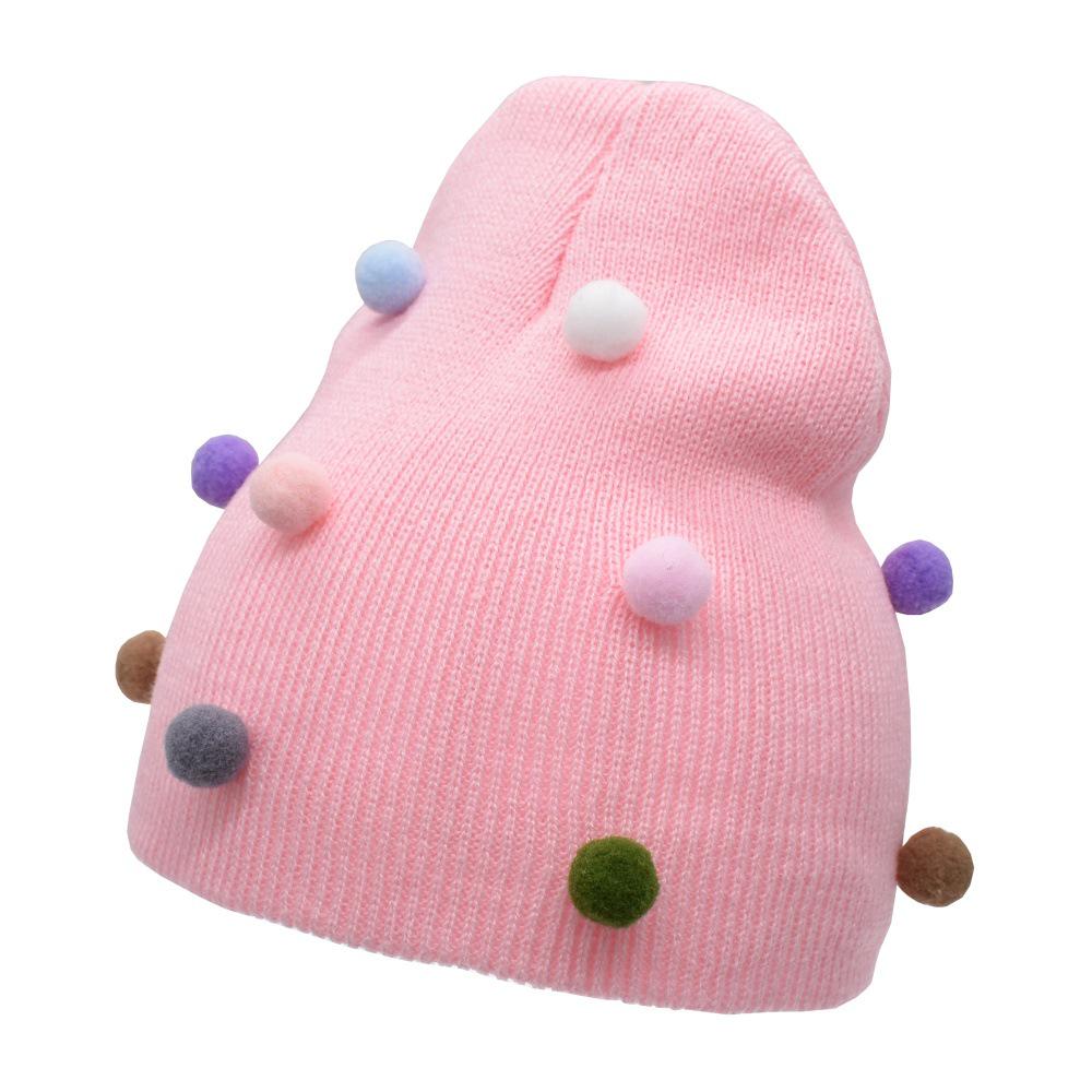 Babymutsje gebreid goede elastische muts pompon lente herfst gebreide warme muts jongen meisje unisex met kleurrijke kleverige ballen: 01
