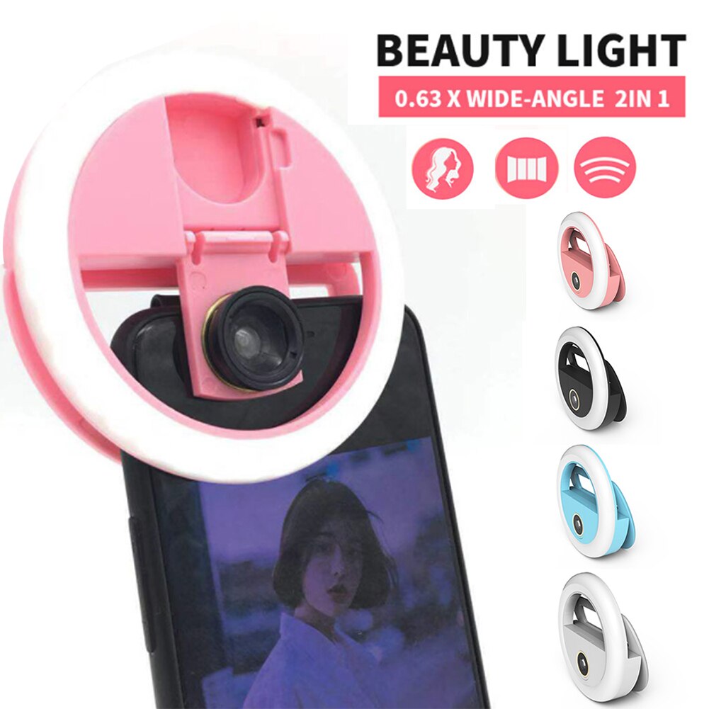 Moblie Phone Selfie Ring Wide Angle Lens Beauty Fill Light Lamp Macro Photography Camera Shot Rechargeable LED Selfie Ring