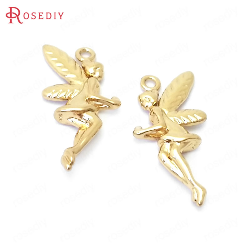 (39117)10pz 20x10MM 24K colore Oro in Ottone ottavino Angelo Pendenti E Ciondoli Pendenti con Gemme E Perle Forniture Creazione di Gioielli Fai Da Te Risultati accessori