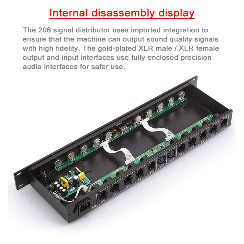 Distributore Stereo 2 dell&#39;amplificatore del separatore del segnale Audio dell&#39;attrezzatura professionale di GAX-206 Mono in 10 XLR fuori per la fase