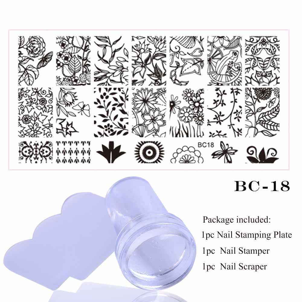 1 sæt blonde stempelplade til nail art blomst 3d overførselstryk stencil stamper skraber manicure stempel værktøj chbc 01-20: Bc18